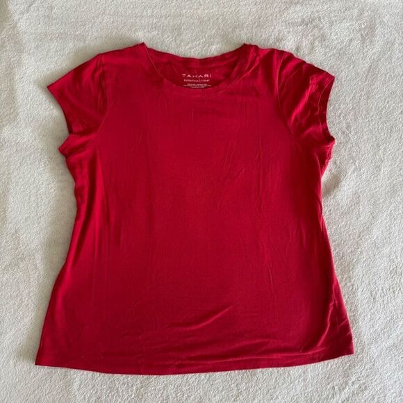 Tahari Red Essential Cap Sleeve T-Shirt - Picture 1 of 7